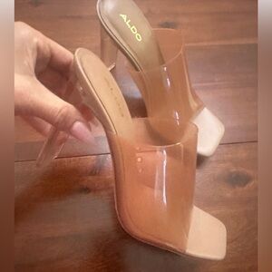 Aldo Transparent Tan Heeled Mules